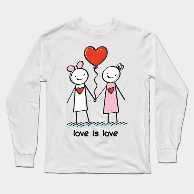 Stick Figure Lesbian Lovers Love Is Love Long Sleeve T-Shirt by Macphisto Shirts